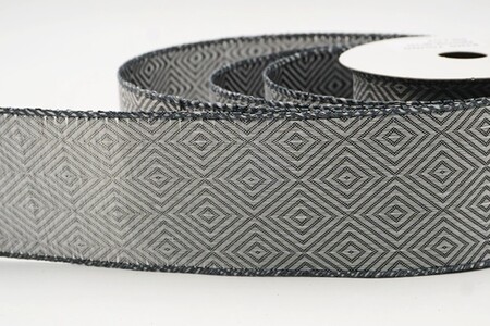 Grijs geometrisch ruitvormig tweedlint met ijzerdraad_KW0477GC-50-123